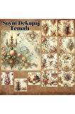 Soyut Dekupaj Çalışma Vintage 12 Adet Scrapbook Bullet Journal Mat Planlayıcı Sticker Etiket Seti