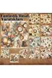 Fantastik Masal Yaratıkları Vintage 12 Adet Scrapbook Bullet Journal Mat Plan Sticker Etiket Seti