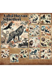 Vahşi Hayvan Silüetleri Vintage 12 Adet Scrapbook Bullet Journal Mat Planlayıcı Sticker Etiket Seti