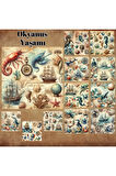Okyanus Yaşamı Vintage 12 Adet Scrapbook Bullet Journal Mat Planlayıcı Sticker Etiket Seti