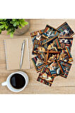 Kitaplıkta Uyuyan Kediler Vintage 12 Adet Scrapbook Bullet Journal Mat Planlayıcı Sticker Etiket Set