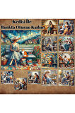 Kedisi İle Bankta Oturan Kadınlar Vintage 12 Adet Scrapbook Bullet Journal Mat Planla Sticker Etiket
