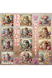 Kavanozda Düğmeler Vintage 12 Adet Scrapbook Bullet Journal Mat Planlayıcı Sticker Etiket Seti