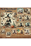 İksir Hazırlayan Cadılar Vintage 12 Adet Scrapbook Bullet Journal Mat Planlayıcı Sticker Etiket Seti