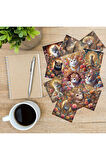 Çiçekler İçerisinde Kediler Vintage 12 Adet Scrapbook Bullet Journal Mat Planlı Sticker Etiket Seti