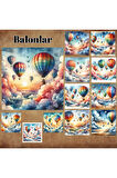 Sıcak Hava Balonları Vintage 12 Adet Scrapbook Bullet Journal Mat Planlayıcı Sticker Etiket Seti