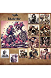 Aşık İskeletler Vintage 12 Adet Scrapbook Bullet Journal Mat Planlayıcı Sticker Etiket Seti
