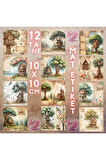 Ağaç Evler Vintage 12 Adet Scrapbook Bullet Journal Mat Planlayıcı Sticker Etiket Seti