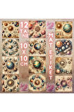 Güneş Sistemi Vintage 12 Adet Scrapbook Bullet Journal Mat Planlayıcı Sticker Etiket Seti