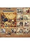 Yerde Kuru Kafalar Vintage 12 Adet Scrapbook Bullet Journal Mat Planlayıcı Sticker Etiket Seti