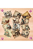Yerde Kuru Kafalar Vintage 12 Adet Scrapbook Bullet Journal Mat Planlayıcı Sticker Etiket Seti