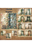 Çiçekli Kapılar Vintage 12 Adet Scrapbook Bullet Journal Mat Planlayıcı Sticker Etiket Seti
