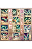 Kuzey Işıkları Vintage 12 Adet Scrapbook Bullet Journal Mat Planlayıcı Sticker Etiket Seti