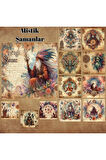 Mistik Şamanlar Vintage 12 Adet Scrapbook Bullet Journal Mat Planlayıcı Sticker Etiket Seti