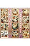 Halloween Vintage 12 Adet Scrapbook Bullet Journal Mat Planlayıcı Sticker Etiket Seti