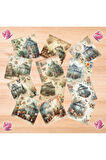 Cam Seralar Vintage 12 Adet Scrapbook Bullet Journal Mat Planlayıcı Sticker Etiket Seti