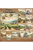 Fransız Üzüm Bağları Vintage 12 Adet Scrapbook Bullet Journal Mat Planlayıcı Sticker Etiket Seti