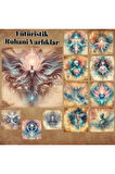 Fütüristik Ruhani Varlıklar  12 Adet Scrapbook Bullet Journal Mat Planlayıcı Sticker Etiket Seti