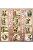Koruyucu Melekler Vintage 12 Adet Scrapbook Bullet Journal Mat Planlayıcı Sticker Etiket Seti