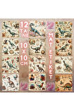 Dinozorlar Vintage 12 Adet Scrapbook Bullet Journal Mat Planlayıcı Sticker Etiket Seti