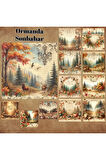 Ormanda Sonbahar Vintage 12 Adet Scrapbook Bullet Journal Mat Planlayıcı Sticker Etiket Seti