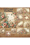 Çiçek Temalı Arka Plan Vintage 12 Adet Scrapbook Bullet Journal Mat Planlayıcı Sticker Etiket Seti