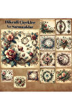 Dikenli Çiçekler ve Sarmaşıklar Vintage 12 Adet Scrapbook Bullet Journal Mat Planlayıcı Sticker