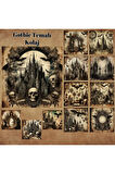Gothic Temalı Kolaj Vintage 12 Adet Scrapbook Bullet Journal Mat Planlayıcı Sticker Etiket Seti