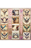 Mitolojik Kanatlı Yaratıklar Vintage 12 Adet Scrapbook Bullet Journal Mat Planlayıcı Sticker Etiket