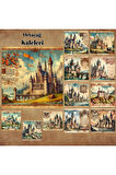 Orta Çağ Kaleleri Vintage 12 Adet Scrapbook Bullet Journal Mat Planlayıcı Sticker Etiket Seti
