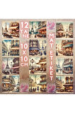 Paris Kafeleri Vintage 12 Adet Scrapbook Bullet Journal Mat Planlayıcı Sticker Etiket Seti