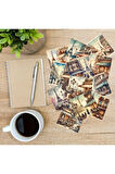 Paris Kafeleri Vintage 12 Adet Scrapbook Bullet Journal Mat Planlayıcı Sticker Etiket Seti