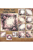 Pembe Gri Gothic Vintage 12 Adet Scrapbook Bullet Journal Mat Planlayıcı Sticker Etiket Seti