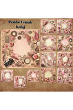 Pembe Temalı Kolaj Vintage 12 Adet Scrapbook Bullet Journal Mat Planlayıcı Sticker Etiket Seti