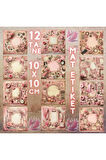 Pembe Temalı Kolaj Vintage 12 Adet Scrapbook Bullet Journal Mat Planlayıcı Sticker Etiket Seti