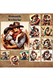 Romantik Kovboylar Vintage 12 Adet Scrapbook Bullet Journal Mat Planlayıcı Sticker Etiket Seti