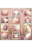Pembe Kış Manzaraları Vintage 12 Adet Scrapbook Bullet Journal Mat Planlayıcı Sticker Etiket Seti