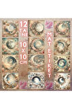 Ruhani Astral Aylar Vintage 12 Adet Scrapbook Bullet Journal Mat Planlayıcı Sticker Etiket Seti