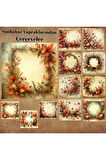 Sonbahar Çiçeklerinden Çerçeveler Vintage 12 Adet Scrapbook Bullet Journal Mat Planer Sticker Etiket