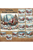Noel Baba Kızağı ve Geyikler Vintage 12 Adet Scrapbook Bullet Journal Mat Planlayıcı Sticker Etiket