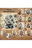 Botanik Kitabı Vintage 12 Adet Scrapbook Bullet Journal Mat Planlayıcı Sticker Etiket Seti