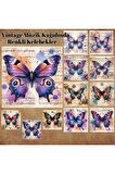Nota Kağıdında Kelebekler Vintage 12 Adet Scrapbook Bullet Journal Mat Planlayıcı Sticker Etiket
