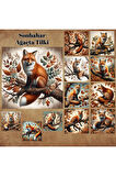 Sonbahar Ağaçta Tilki Vintage 12 Adet Scrapbook Bullet Journal Mat Planlayıcı Sticker Etiket Seti
