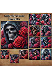 Güller İçerisinde İskeletler Vintage 12 Adet Scrapbook Bullet Journal Mat Planlayıcı Sticker Etiket