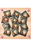 Çiçekli Çerçevede Gün Batımı Vintage 12 Adet Scrapbook Bullet Journal Mat Planlayıcı Sticker Etiket