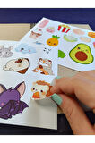 Pixel Cute Kawaii Sevimli Hayvanlar ve Yiyecekler Etiket Seti Laptop, Ipad, Defter, Kitap, Planlama