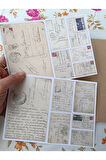Vintage Scrapbook Posta Kartları Mat Etiket Seti, Bullet Journal, Planlayıcı Sticker Seti