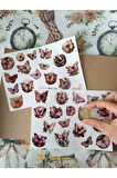 Vintage Scrapbook Pembe Mor Renkli Kelebekler Etiket Seti, Bullet Journal, Planlayıcı Sticker Seti