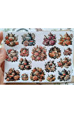 Vintage Scrapbook Çiçekli Seramik Çay Setleri Etiket Seti, Bullet Journal, Planlayıcı Sticker Seti