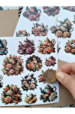 Vintage Scrapbook Çiçekli Seramik Çay Setleri Etiket Seti, Bullet Journal, Planlayıcı Sticker Seti